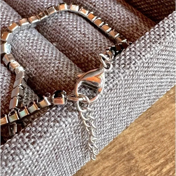 Waterproof Jet Black Onyx Colored CZ Stainless Steel Tennis Bracelet - Picture 3 of 4